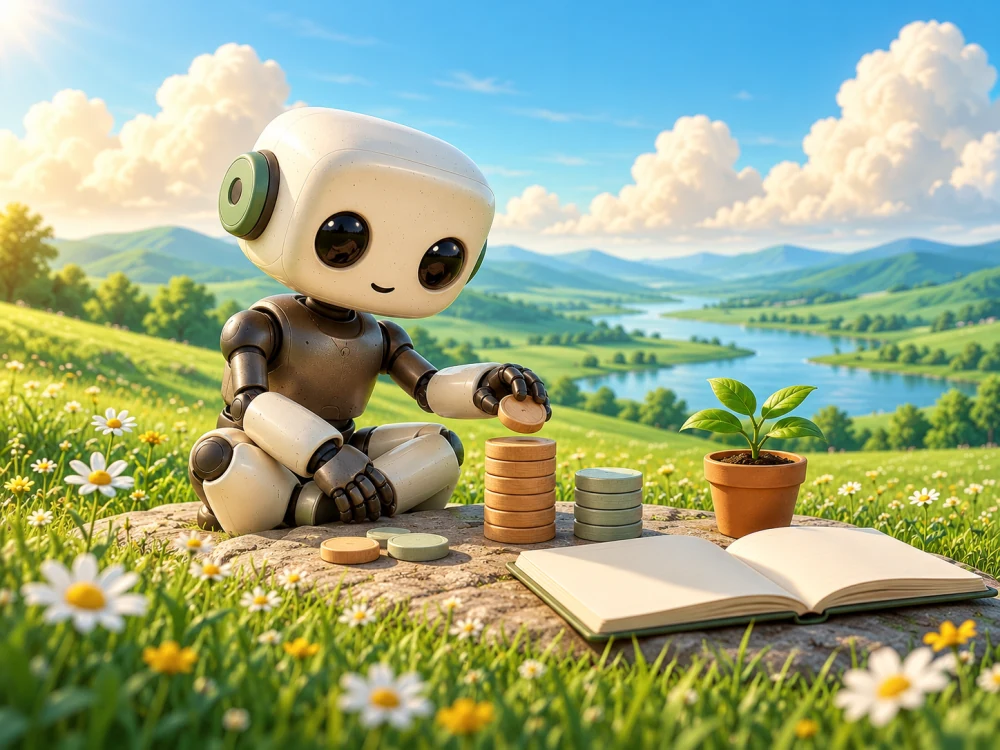 QURI explores value with wooden leaf tokens and a journal in the meadow